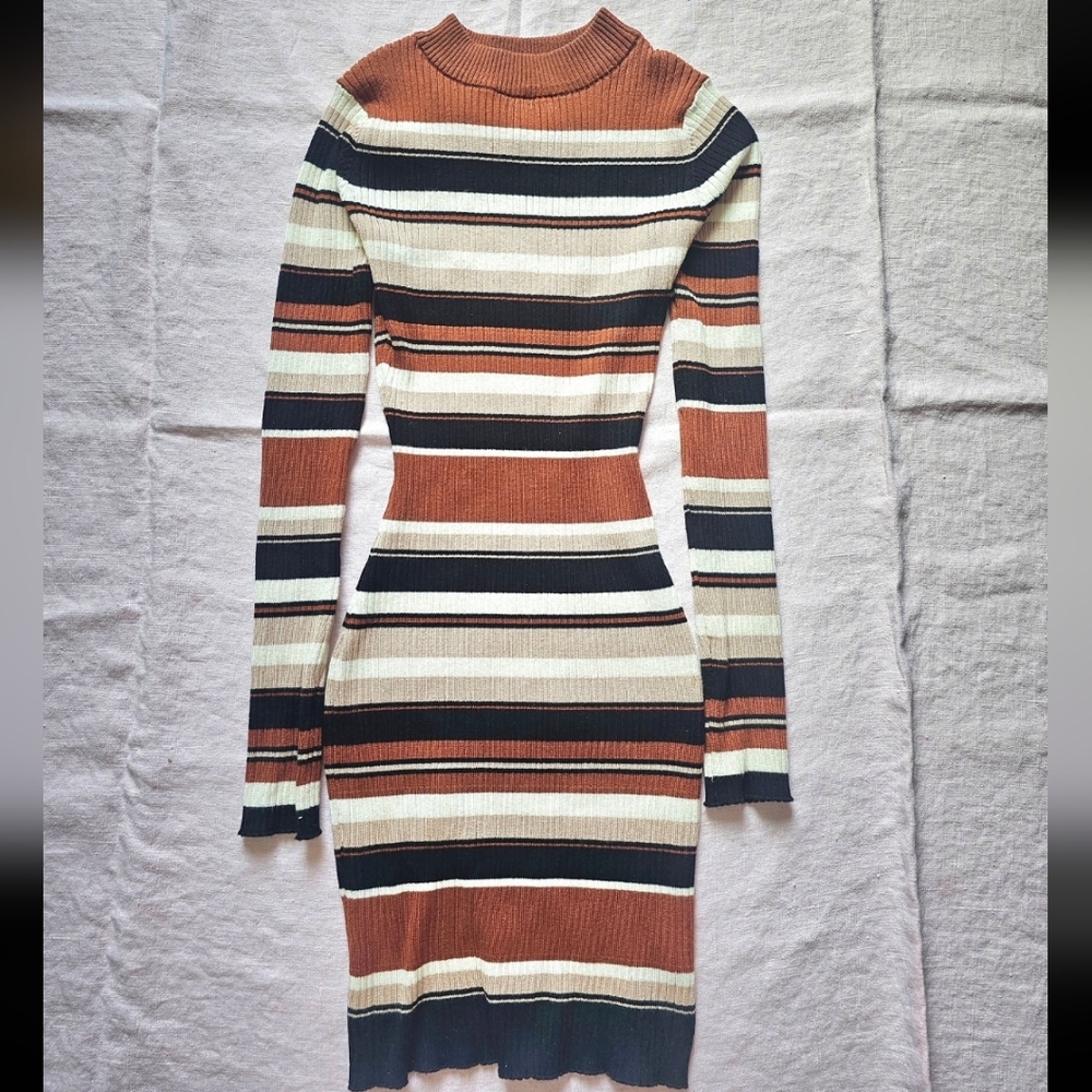 Say What Brown Striped Sweater Body Con Dress